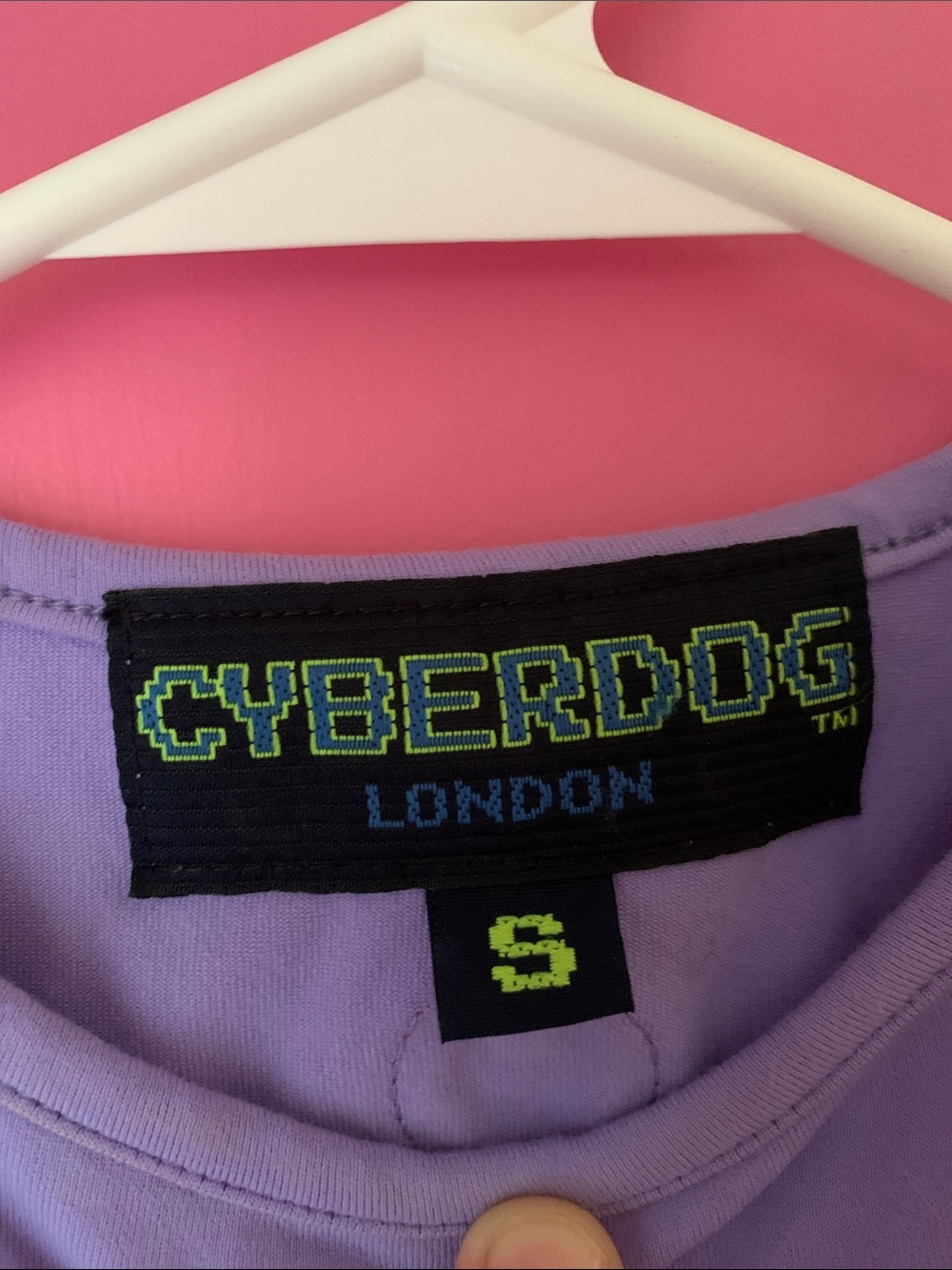 Cyberdog London Lavender Crop Top with Neon Pink Blacklight Reactive Lacing - Picture 2 of 15